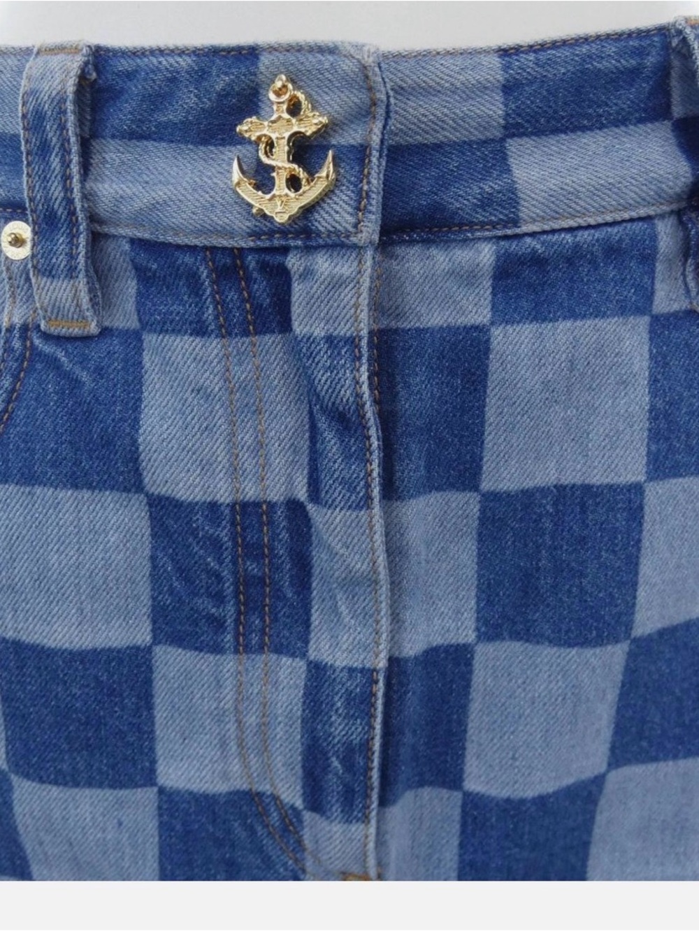 Louis Vuitton Blue Checkered Denim A-Line Skirt - Picture 4 of 5